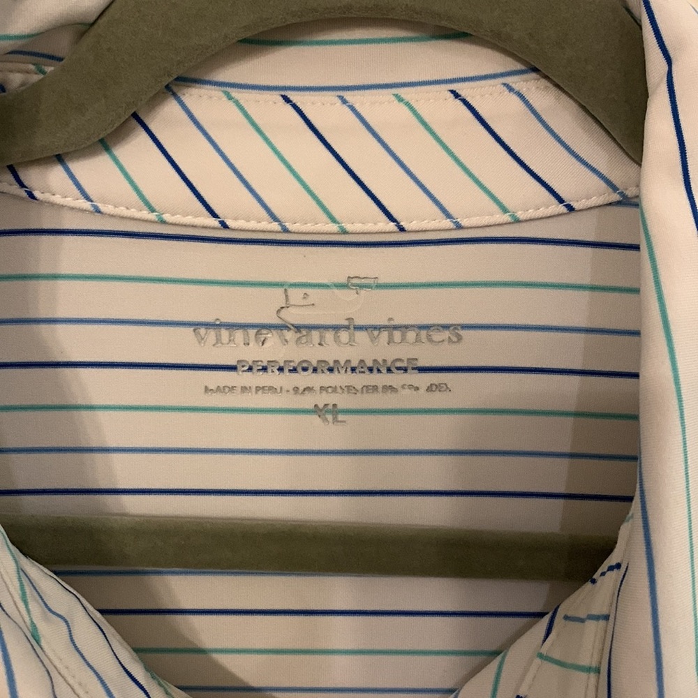 Vineyard Vines men’s XL performance polo blue green white striped - Picture 2 of 4